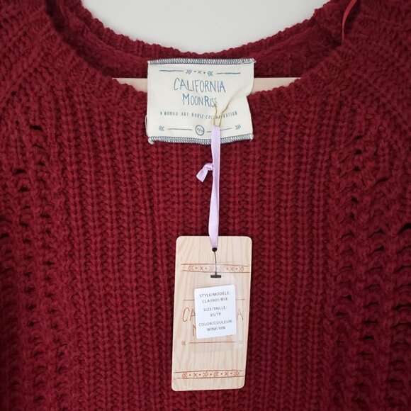 NWT California Moonrise Dark Red Chunky Crochet Knit Sweater Back Zip - Picture 3 of 6